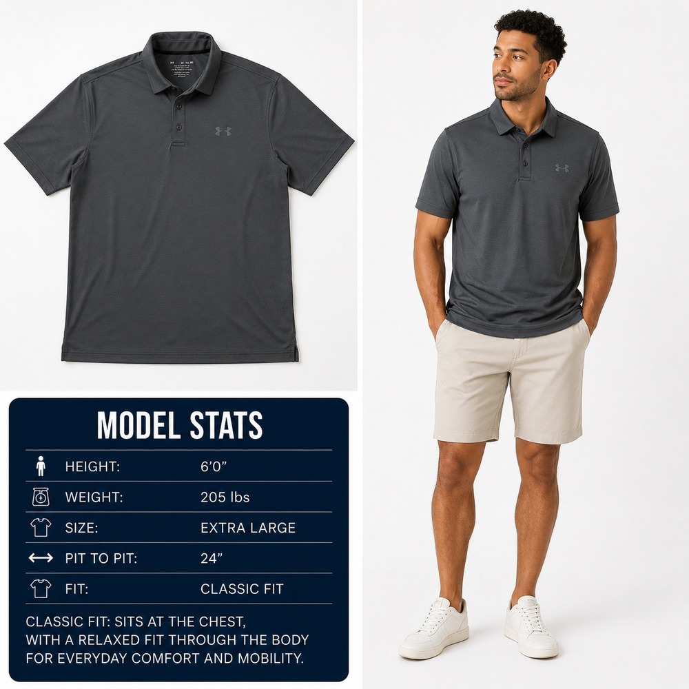Under Armour Mens Playoff Polo Shirt XL Gray HeatGear Short Sleeve Loose Fit 943